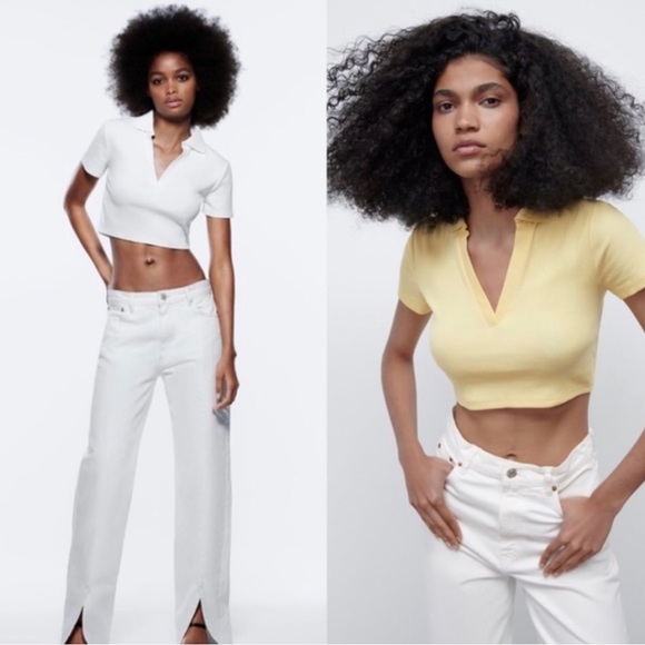 Zara cropped collar ribbed t shirt- size small - Picture 2 of 2